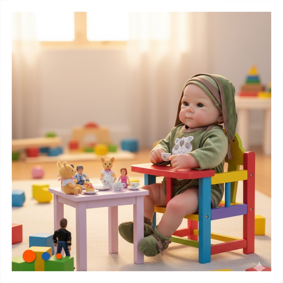 BEBOTE REAL DE BEBE CON CONJUNTO OSITO VERDE Y GORRO PARA DECORACION Y+REGALO STICKER - 2
