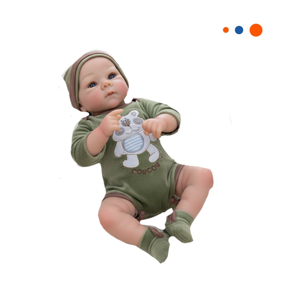 BEBOTE REAL DE BEBE CON CONJUNTO OSITO VERDE Y GORRO PARA DECORACION Y+REGALO STICKER - 3