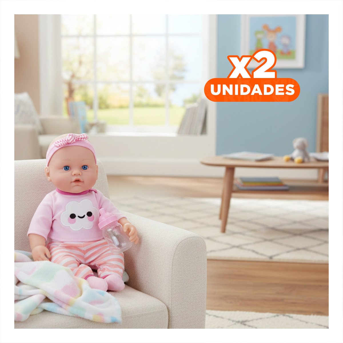 PACK2 PELUCHA DULCE ROSADA CON CHOMPA NUBE Y PANTALON RAYAS PARA BEBE HOGAR Y+REGALO STICKER - 1