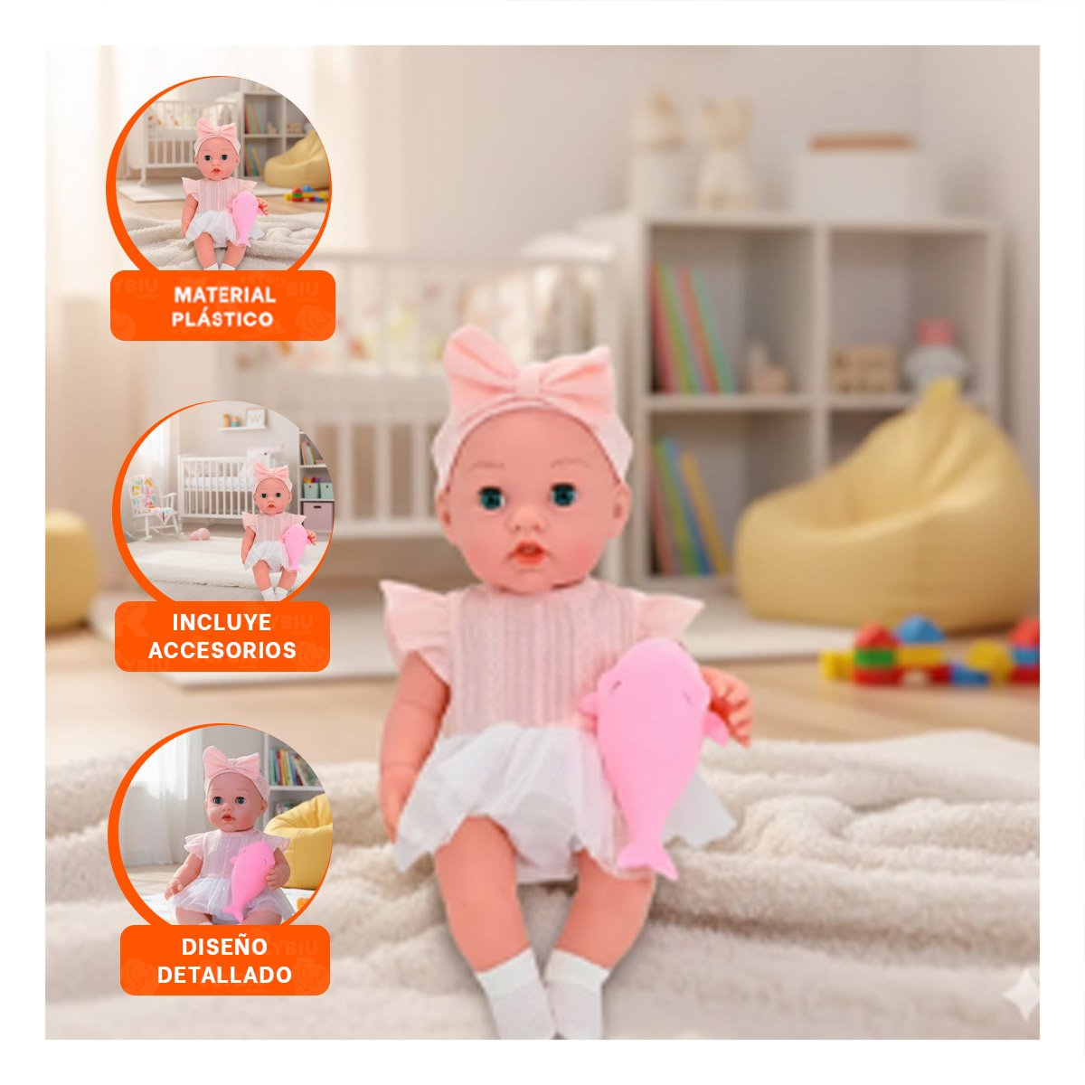PERSONAJE TIERNO CON VESTIDO Y LAZO ACCESORIOS ROSADO PARA JUEGO CREATIVO Y+PAPEL REGALO - 5