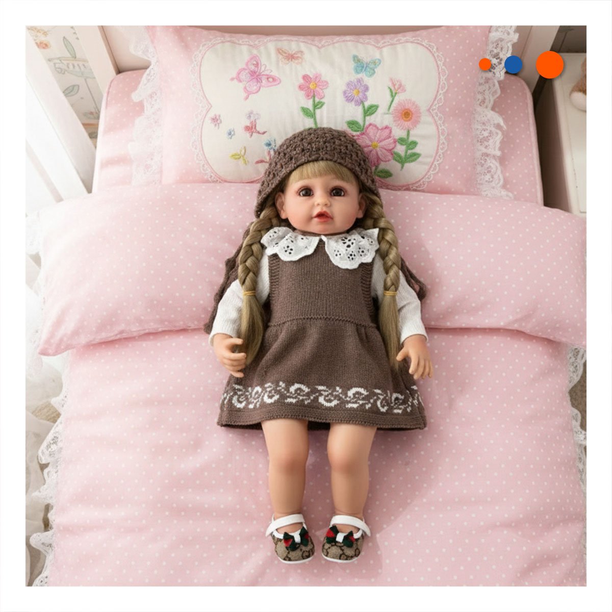 PACK2 CONJUNTO TEJIDO MARRON PARA BEBE CON VESTIDO Y GORRO SUAVE Y+REGALO STICKER - 3