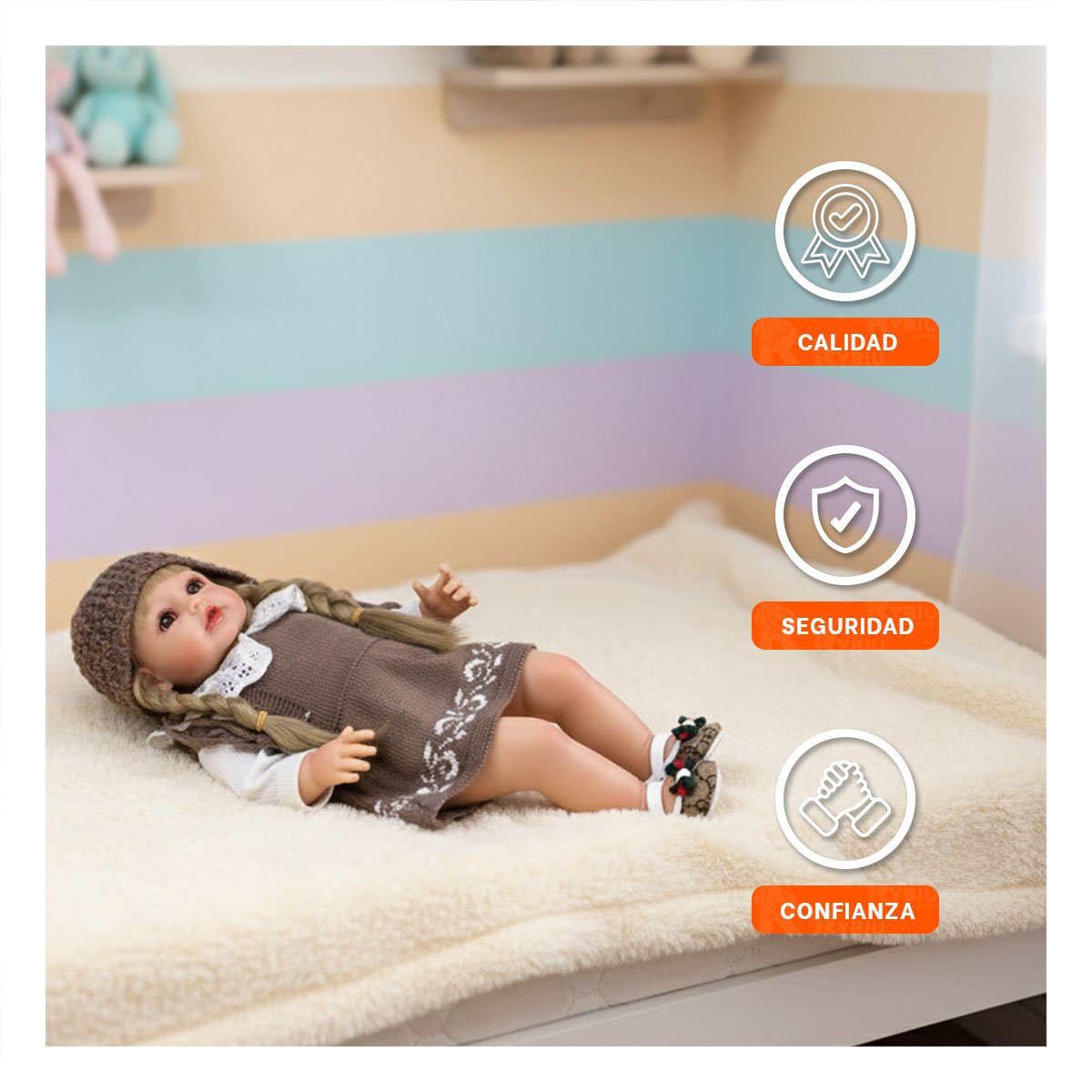 PACK2 CONJUNTO TEJIDO MARRON PARA BEBE CON VESTIDO Y GORRO SUAVE Y+REGALO STICKER - 5