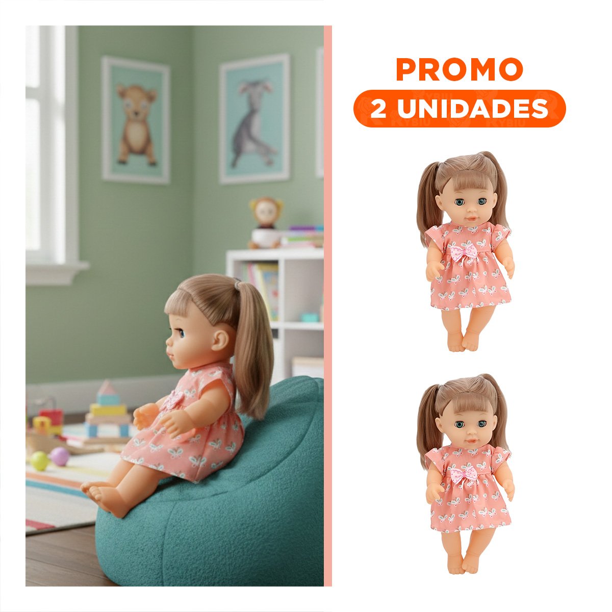 PACK2 DULCE ROSADA CON VESTIDO MARIPOSAS BIBERON Y SONAJA DECORACION HOGAR - 1