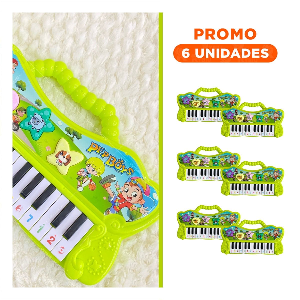PACK6 INSTRUMENTO VERDE MUSICAL CON TECLAS Y SONIDOS PARA JUEGO - 1