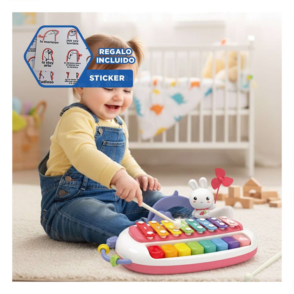 CENTRO MUSICAL DIDACTICO CON TECLAS Y XILOFONO PARA JUEGO SENSORIAL INFANTIL Y+REGALO STICKER - 1