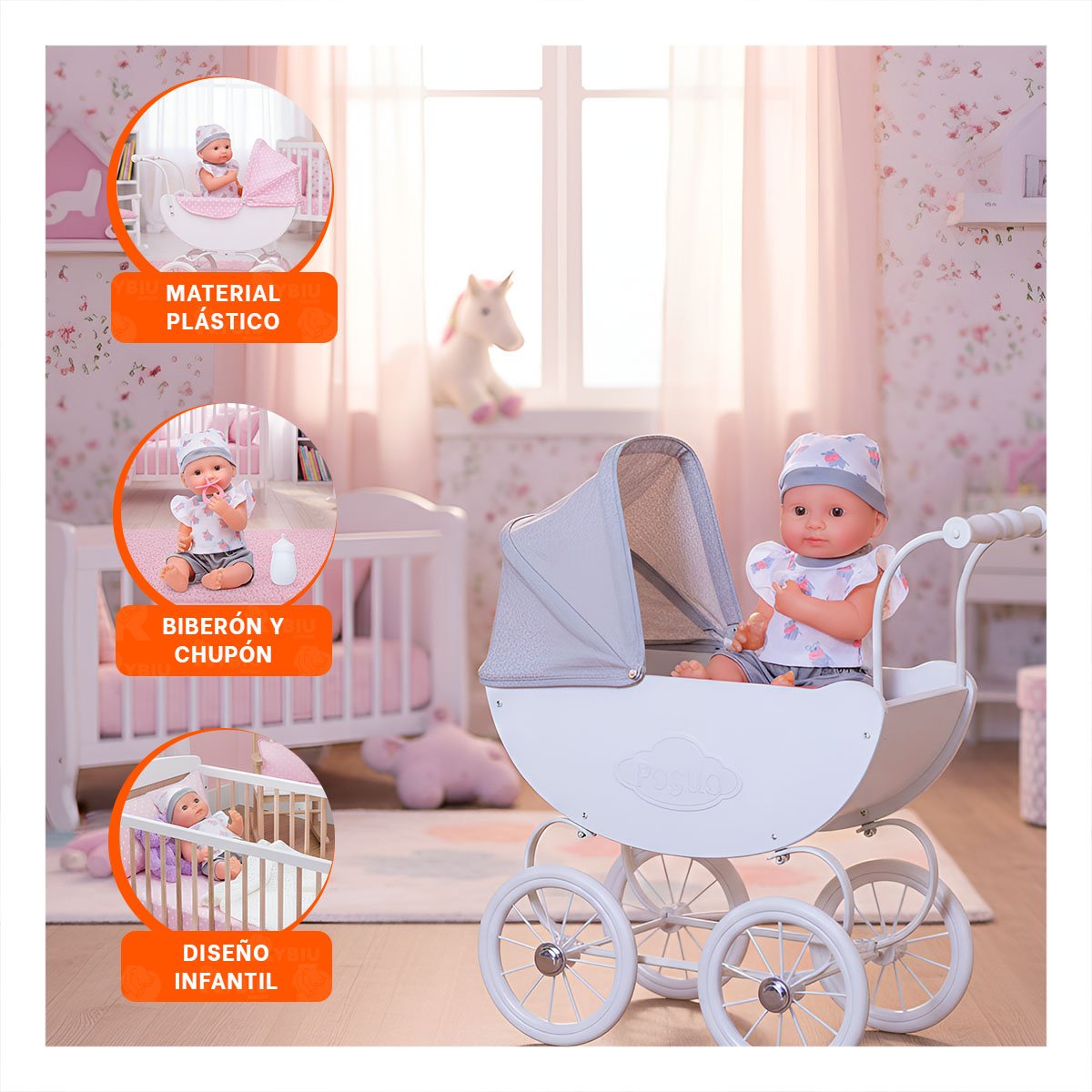 JUGUETE SUAVE HIPOPOTAMO CON ROPITA Y ACCESORIOS PARA BEBES HOGAR Y+PAPEL REGALO - 5