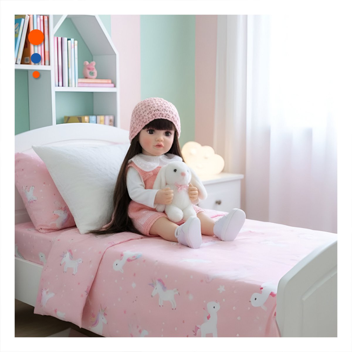 PACK2 FIGURA REAL INTELIGENTE INFANTIL CON VESTIDO OVEROL Y GORRO ROSADO 55CM - 2