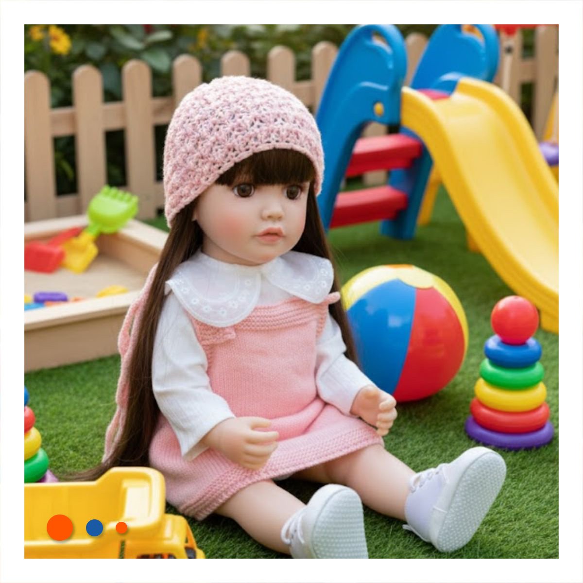 PACK2 FIGURA REAL INTELIGENTE INFANTIL CON VESTIDO OVEROL Y GORRO ROSADO 55CM - 3