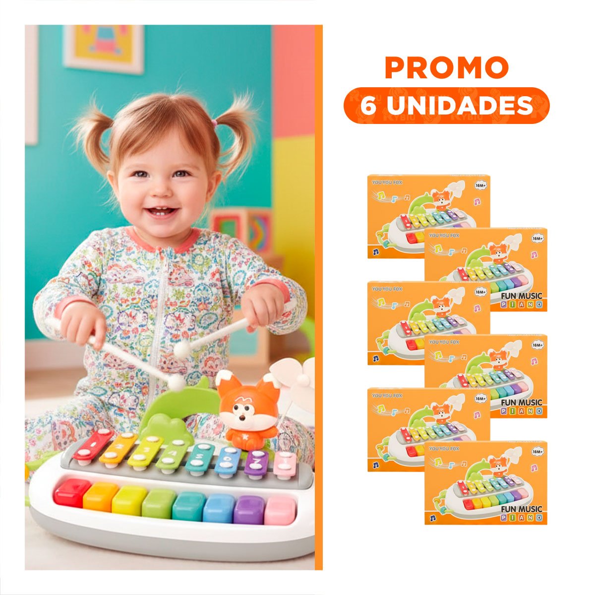 PACK6 TECLADO SENSORIAL MUSICAL CON FIGURA ZORRO PARA ESTIMULACION INFANTIL - 1