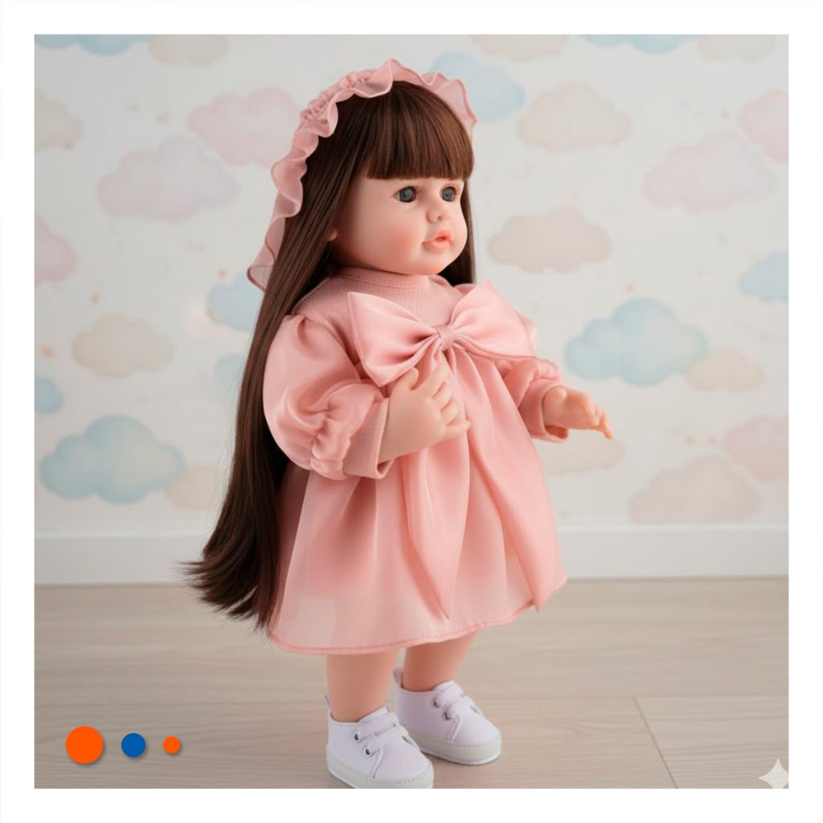 JUGUETE REAL INTELIGENTE PARA NINAS VESTIDO LAZO Y GORRO DE TULL ROSADO 55CM Y+REGALO STICKER - 2