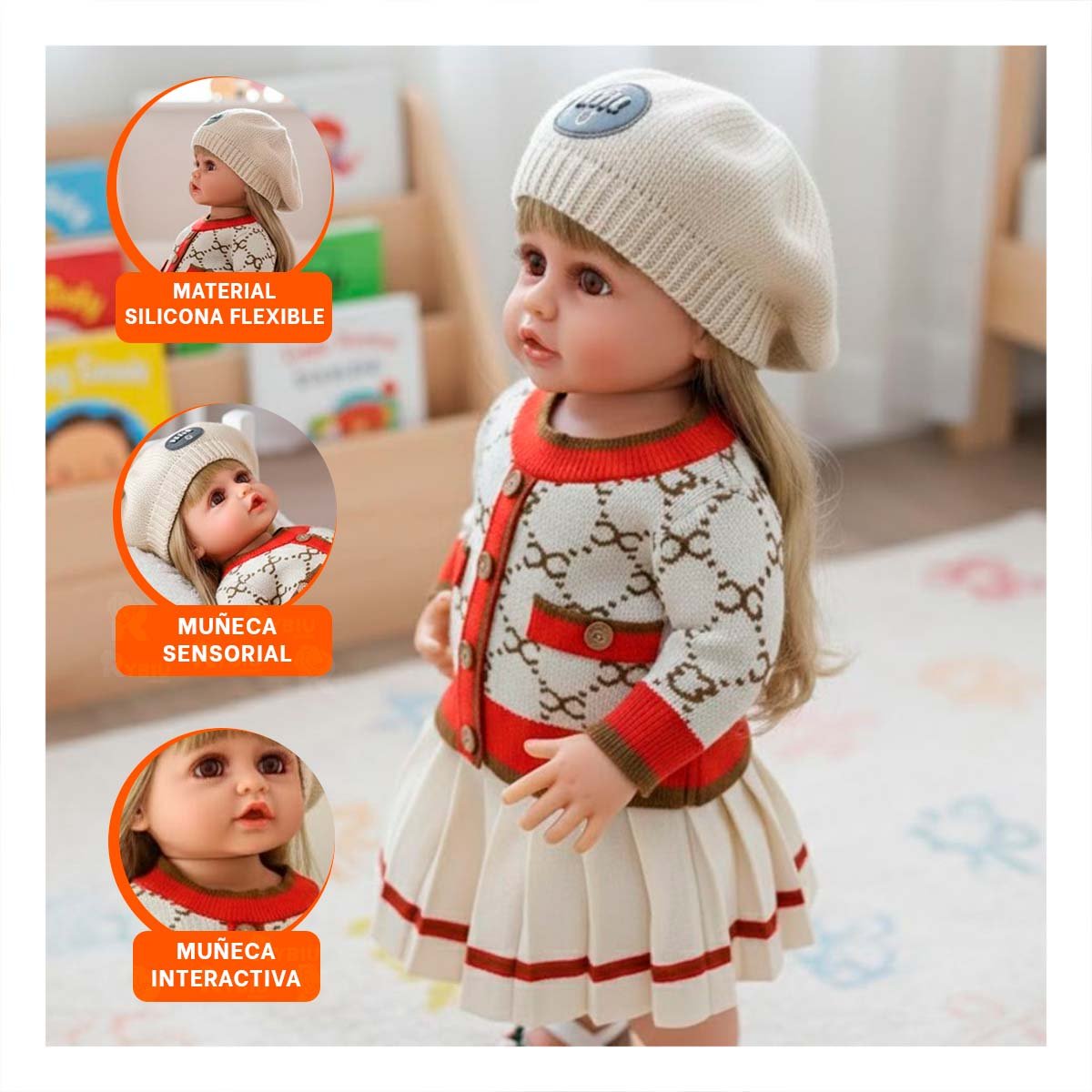 PACK2 MODELO YESSY ESTILO TEJIDO BEIGE Y ROJO 55CM CON FALDA PLIZADA Y+PAPEL REGALO - 5