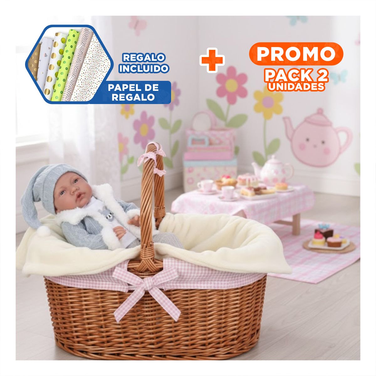 PACK2 COMPAÑERA DISEÑADA PARA ACOMPAÑAR A LAS NIÑAS EN CASA CON 42CM EN CELESTE Y+PAPEL REGALO - 1