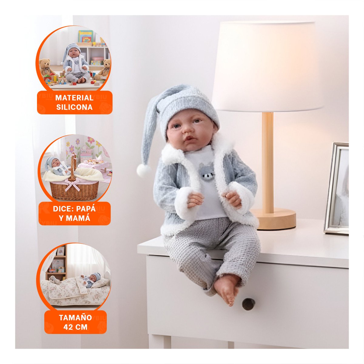 PACK2 COMPAÑERA DISEÑADA PARA ACOMPAÑAR A LAS NIÑAS EN CASA CON 42CM EN CELESTE Y+PAPEL REGALO - 5