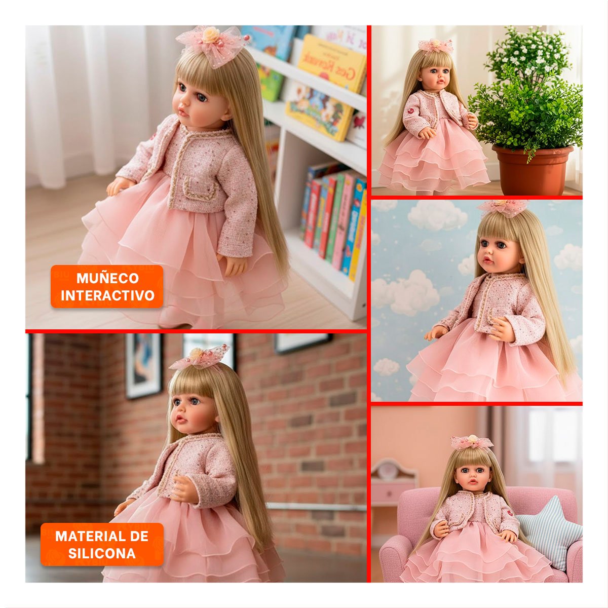 AMIGA YESSY 55CM CON VESTUARIO INFANTIL ROSADO Y ESTILO CARINOSO - 5