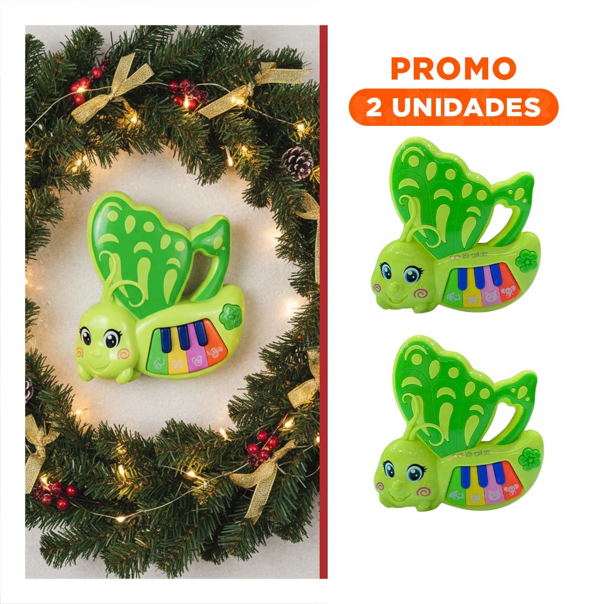 PACK2 JUGUETE DE SONIDOS MARIPOSA VERDE 22X26 CM PARA CASA - 1