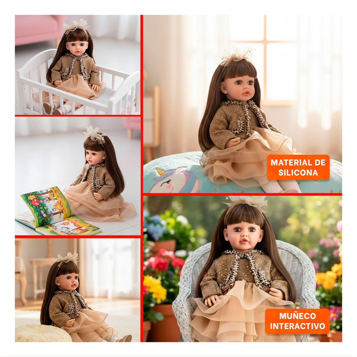 BEBE YESSY 55CM CON VESTUARIO INFANTIL MARRON VESTIDO CAPAS TULL Y+POST IT - 1