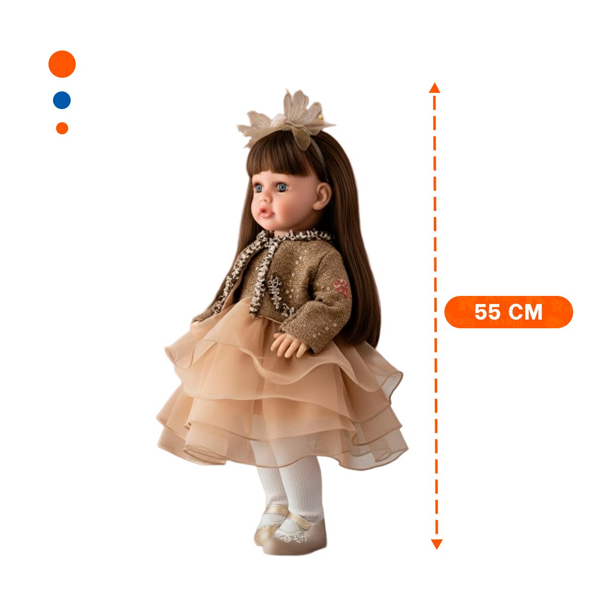 BEBE YESSY 55CM CON VESTUARIO INFANTIL MARRON VESTIDO CAPAS TULL Y+POST IT - 4