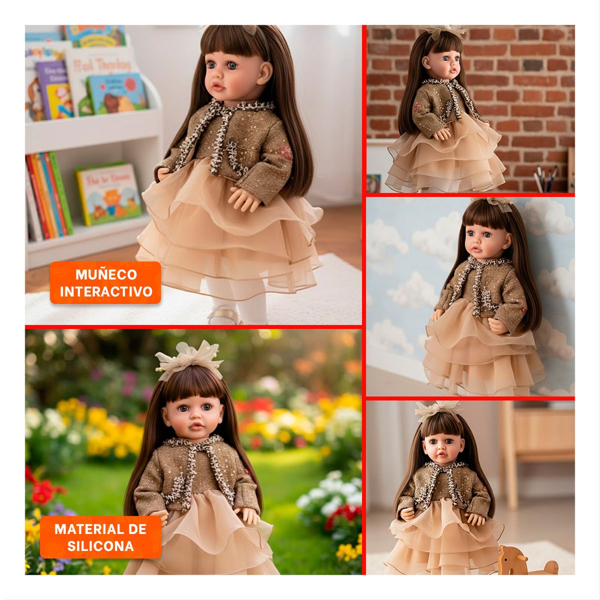 BEBE YESSY 55CM CON VESTUARIO INFANTIL MARRON VESTIDO CAPAS TULL Y+POST IT - 5