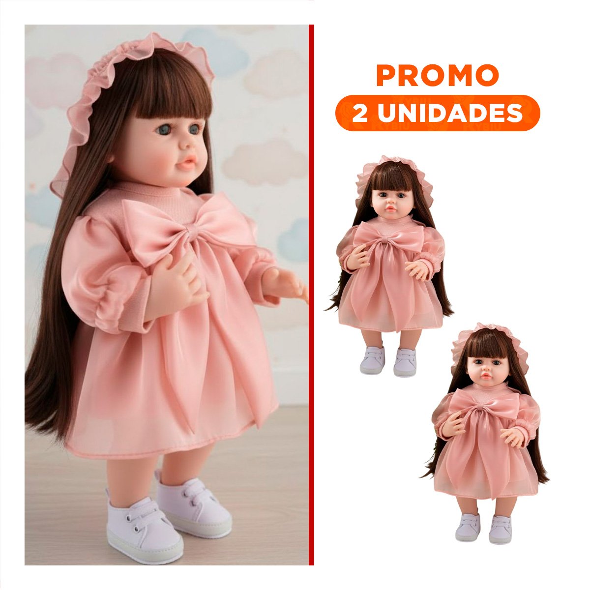 PACK2 MUÑECA BEBE REAL INTELIGENTE CON VESTIDO LAZO Y GORRO DE TULL PARA NIÑAS 55CM - 1