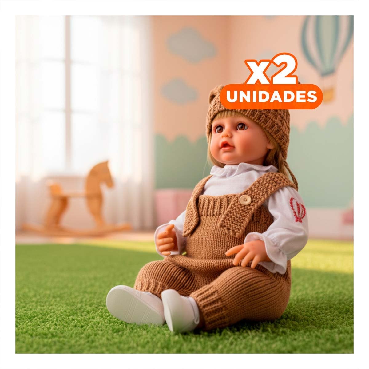 PACK2 PERSONAJE YESSY 55CM CON ROPA TEJIDA MARRON Y GORRO OREJITAS PARA JUEGO Y+REGALO STICKER - 1