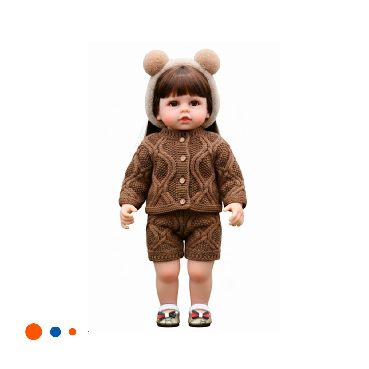 FIGURA YESSY MUNECA TEJIDA CON ROPA DE CHOMPA SHORT Y VINCHA MARRON 55CM Y+PAPEL REGALO - 1