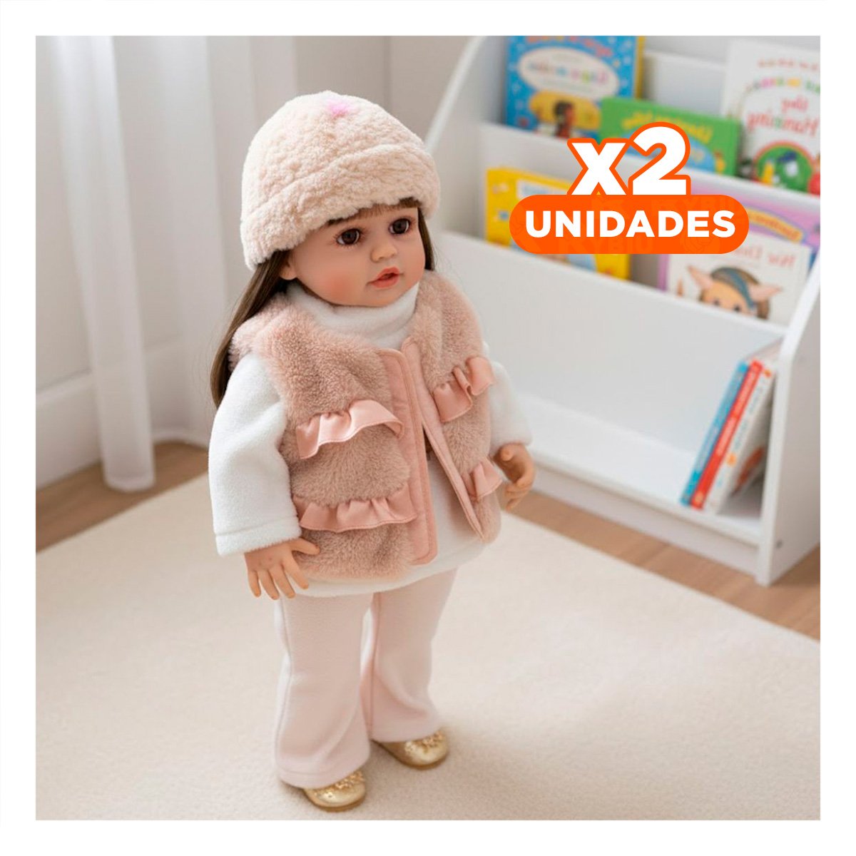 PACK2 COLECCION YESSY 55CM ESTILO INFANTIL CON IMAGEN SUAVE Y VESTIMENTA BEIGE Y+REGALO STICKER - 1