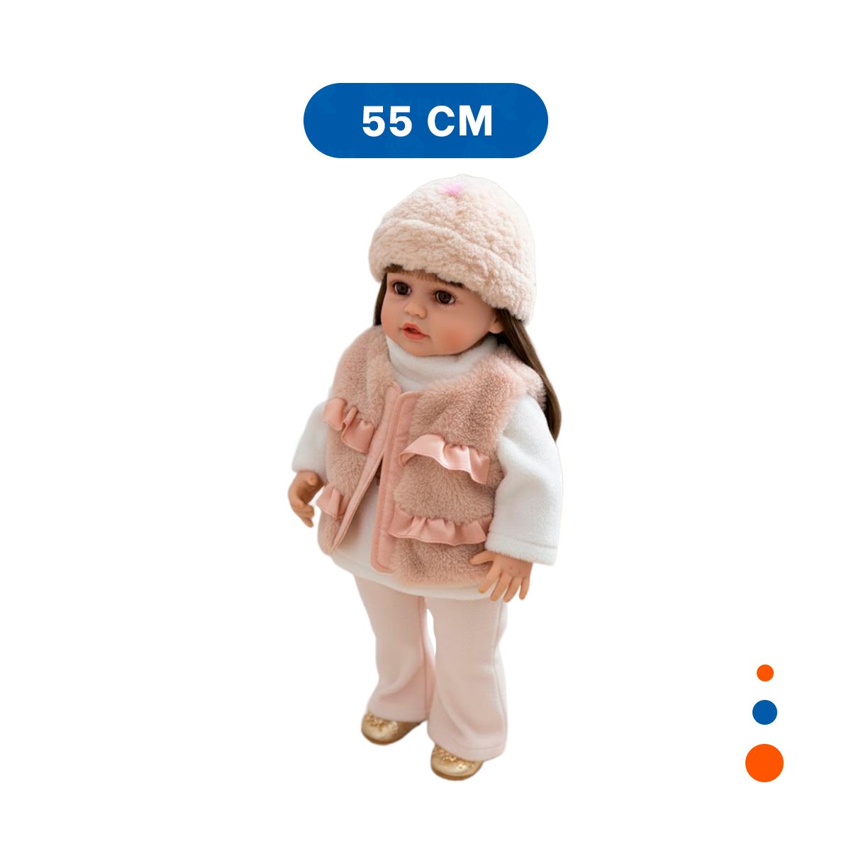 PACK2 COLECCION YESSY 55CM ESTILO INFANTIL CON IMAGEN SUAVE Y VESTIMENTA BEIGE Y+REGALO STICKER - 4