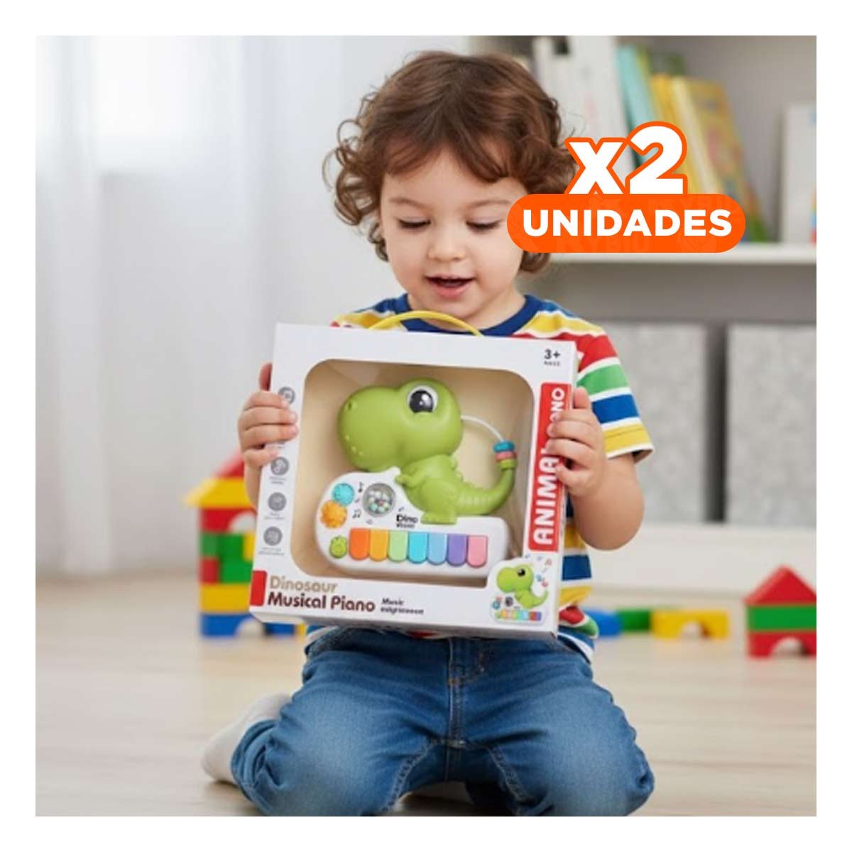 PACK2 SINTETIZADOR DE JUGUETE DINOSAURIO VERDE 17.5 CM PARA NINOS Y+REGALO STICKER - 1