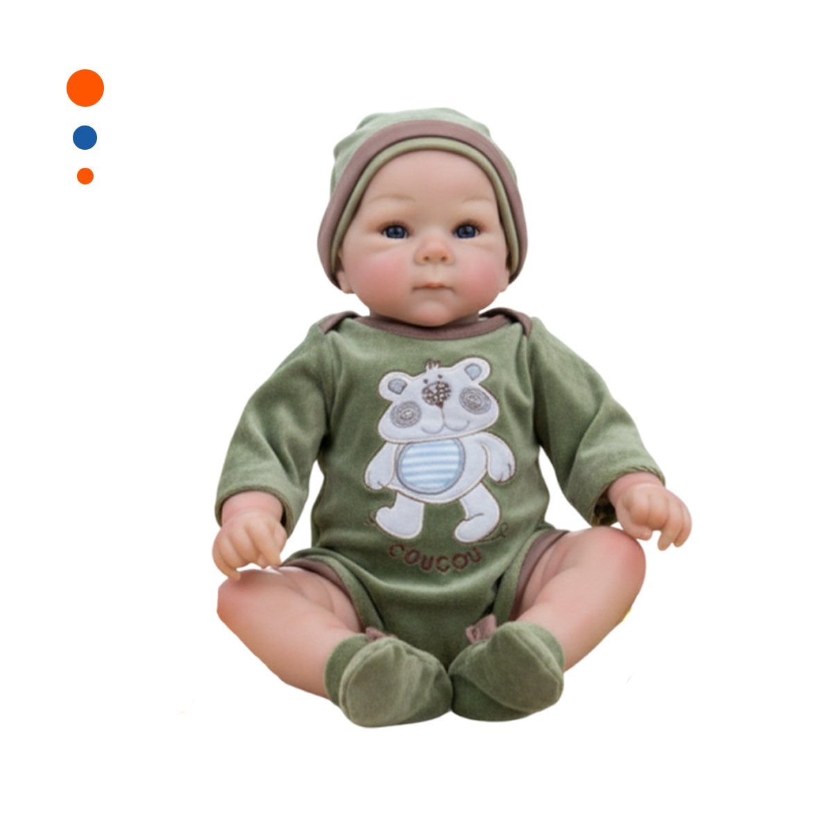 BEBOTE BEBE REALISTA CON ROPA OSITO VERDE Y GORRO PARA MODA HOGAR Y+PAPEL REGALO - 1