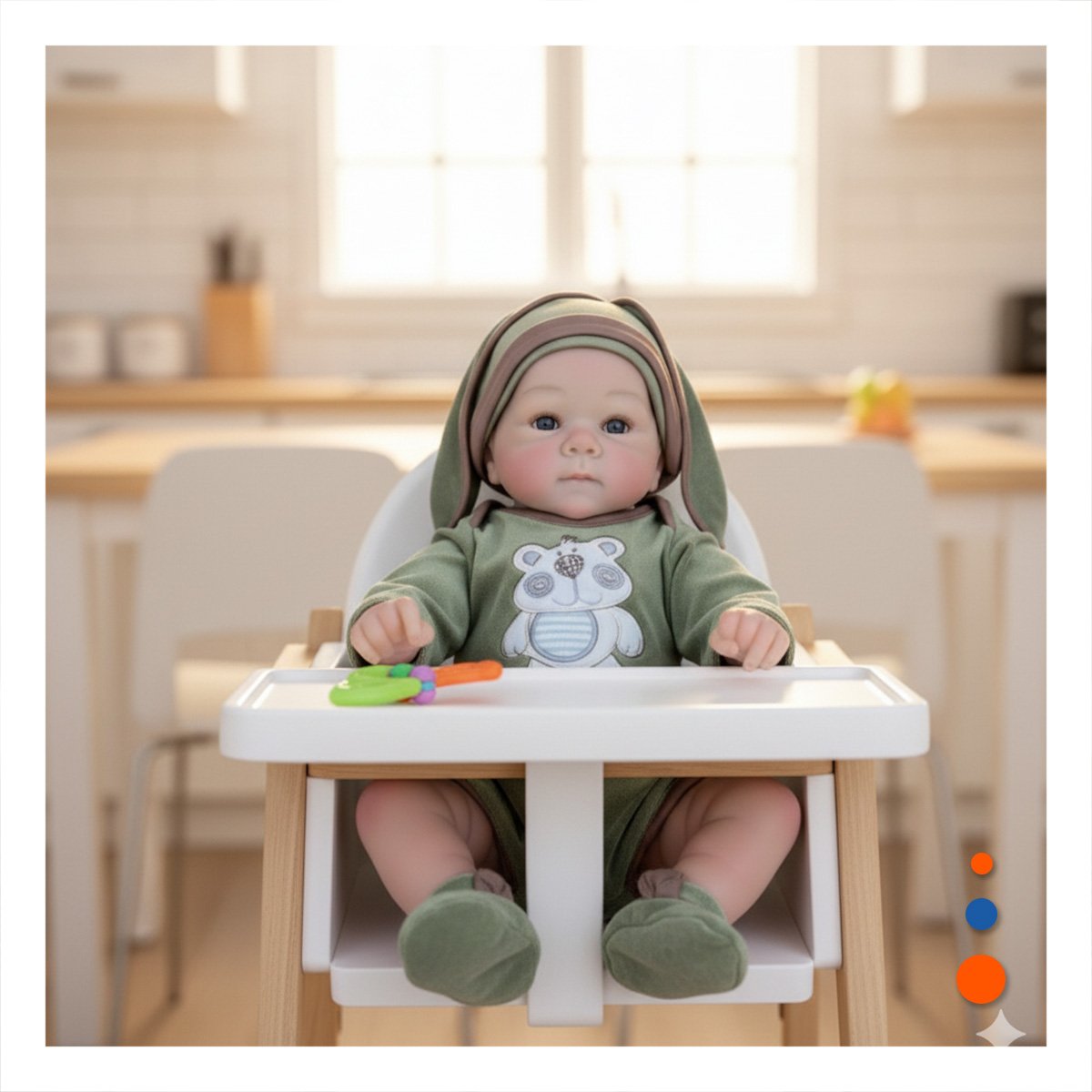 BEBOTE BEBE REALISTA CON ROPA OSITO VERDE Y GORRO PARA MODA HOGAR Y+PAPEL REGALO - 2