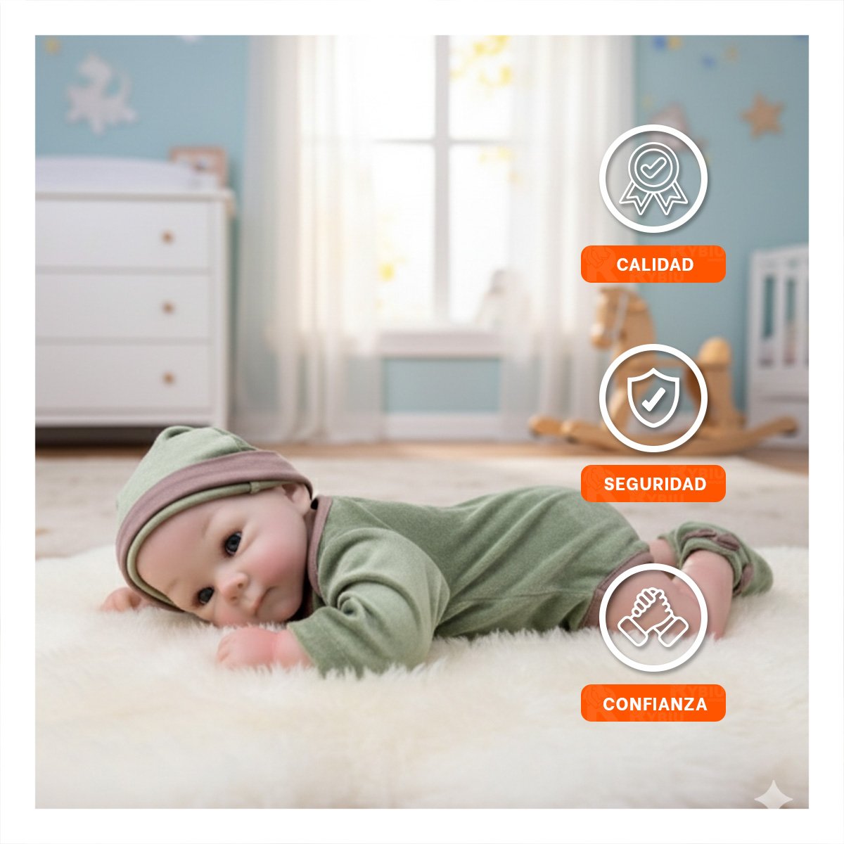 BEBOTE BEBE REALISTA CON ROPA OSITO VERDE Y GORRO PARA MODA HOGAR Y+PAPEL REGALO - 3
