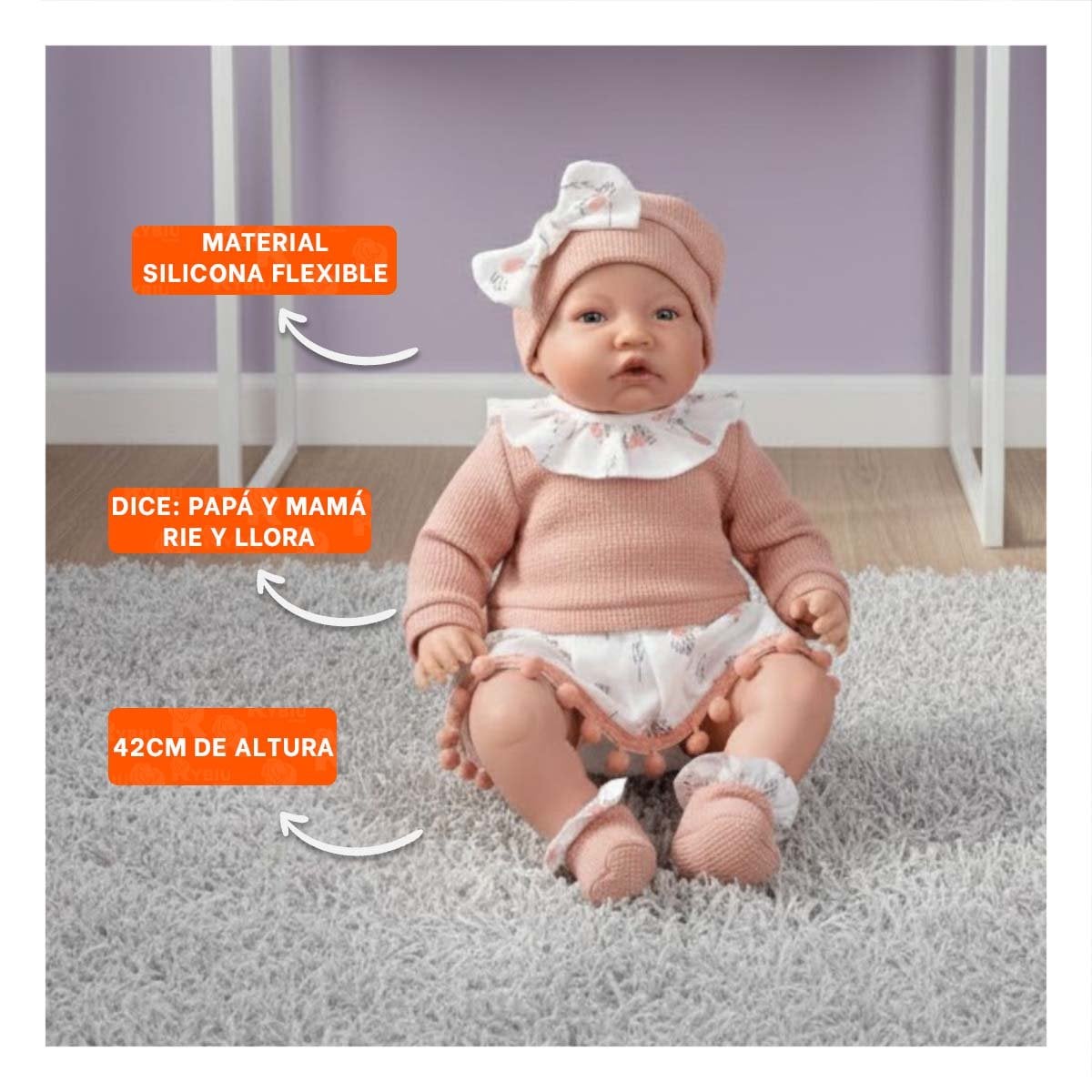 BEBE KIKI BABY 42CM ESTILO INFANTIL ROSADO CON POLO SHORT Y GORRO Y+POST IT - 2