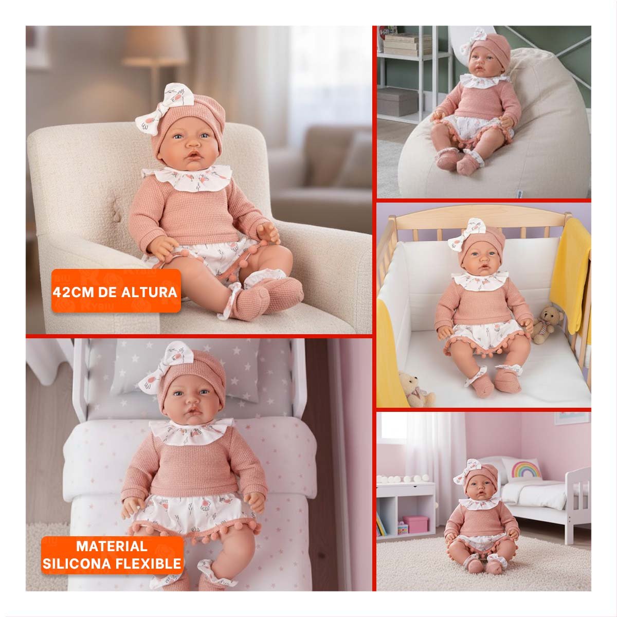 BEBE KIKI BABY 42CM ESTILO INFANTIL ROSADO CON POLO SHORT Y GORRO Y+POST IT - 5
