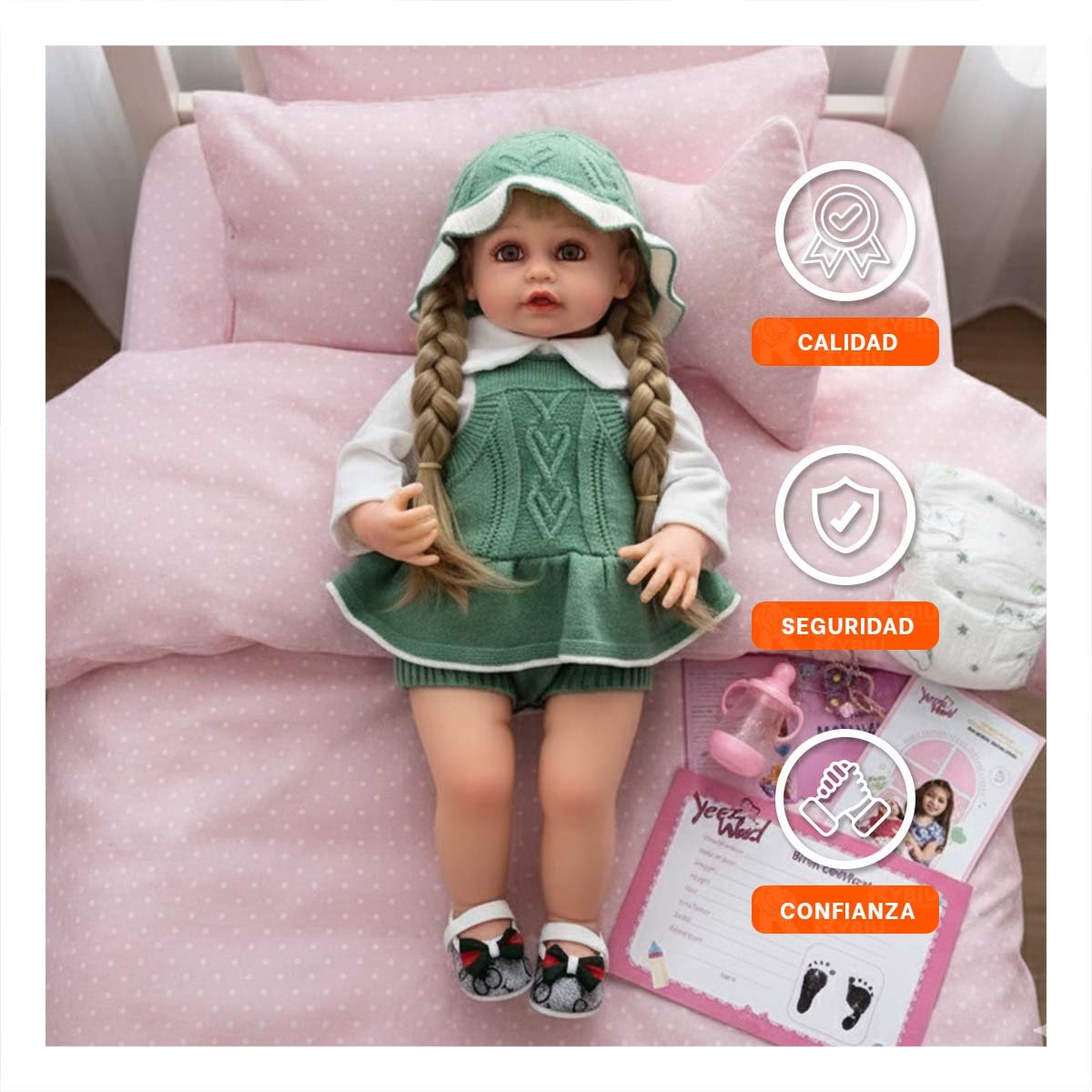 TOP INFANTIL TEJIDO DE BEBE EN VERDE CON SHORT Y GORRO Y+LIGAS REGALO - 2