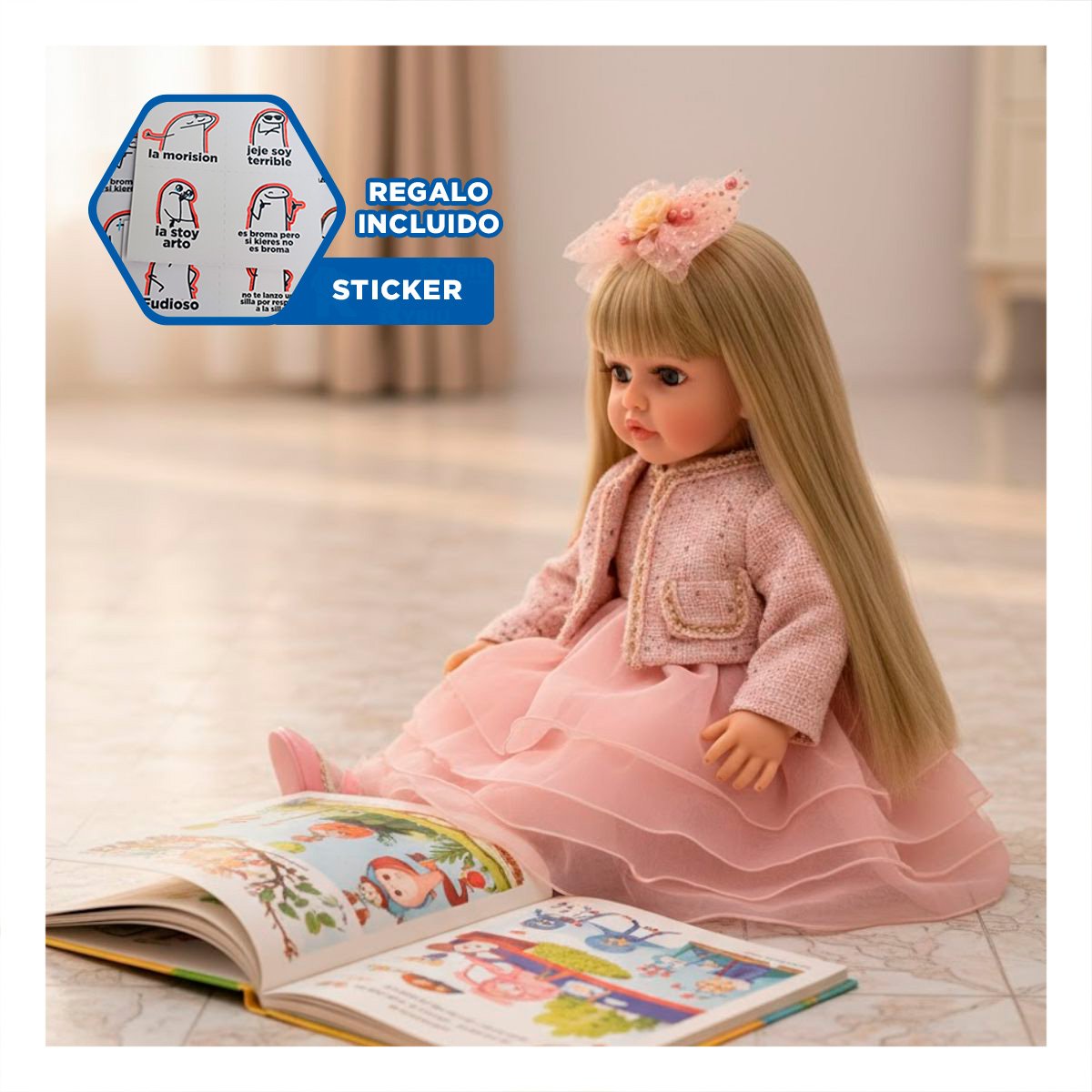 AMIGA YESSY 55CM ESTILO INFANTIL CON IMAGEN DELICADA Y DULCE Y+REGALO STICKER - 1