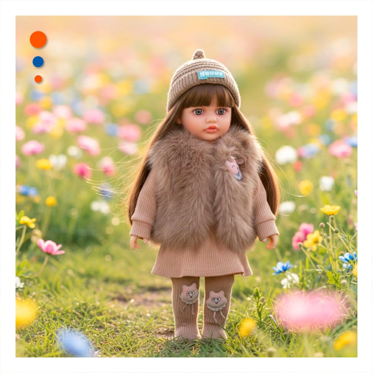 FIGURA YESSY 55CM CON ROPA INFANTIL MARRON COMPLETA CHALECO PELUCHE Y PANTIS - 1