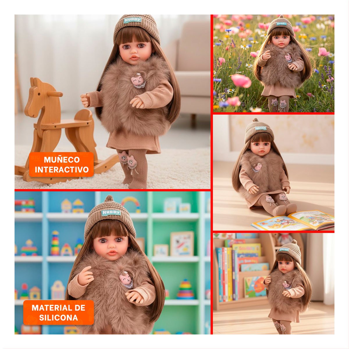 FIGURA YESSY 55CM CON ROPA INFANTIL MARRON COMPLETA CHALECO PELUCHE Y PANTIS - 5