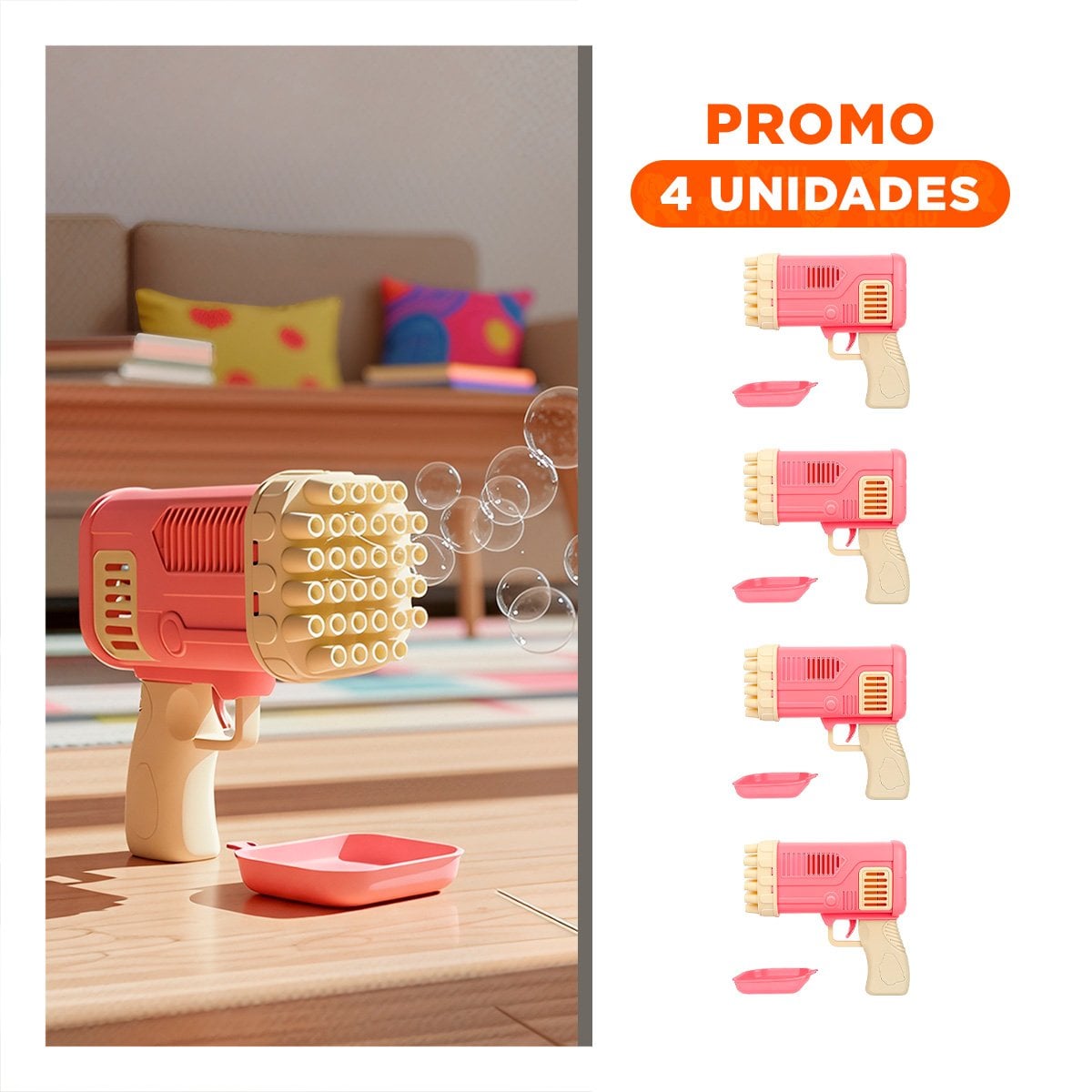 PACK4 PROYECTOR DE BURBUJAS COHETE ROSADO PARA FIESTAS INFANTILES EN PATIO Y+REGALO STICKER - 1