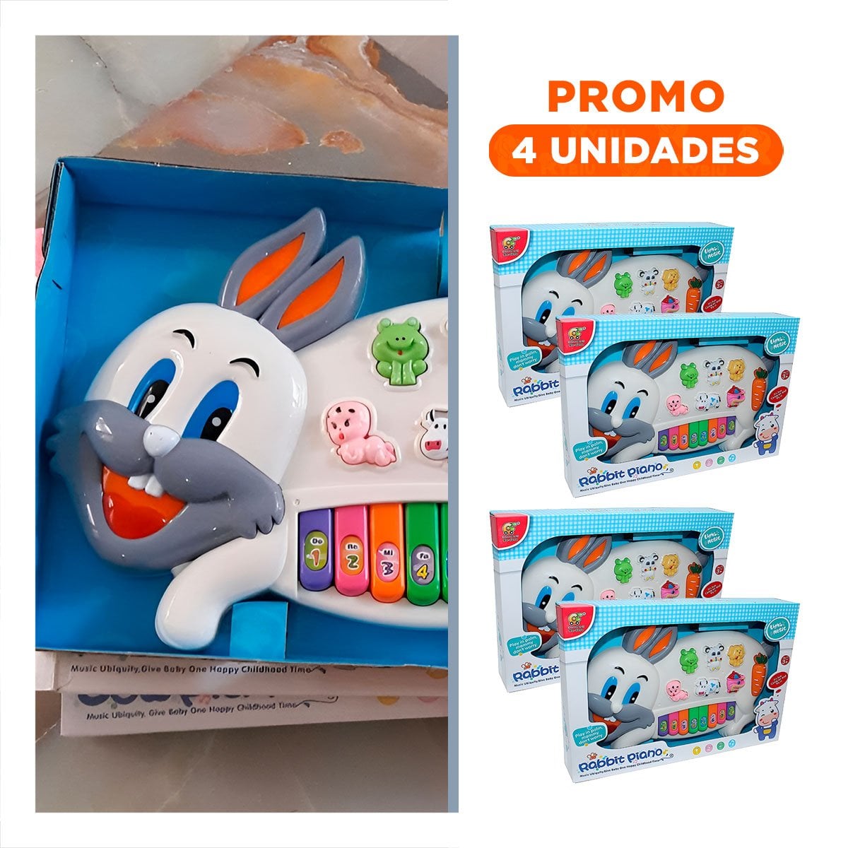 PACK4 PANEL MUSICAL CONEJO CON ANIMALES Y NUMEROS PARA JUEGO DIDACTICO Y+REGALO STICKER - 1