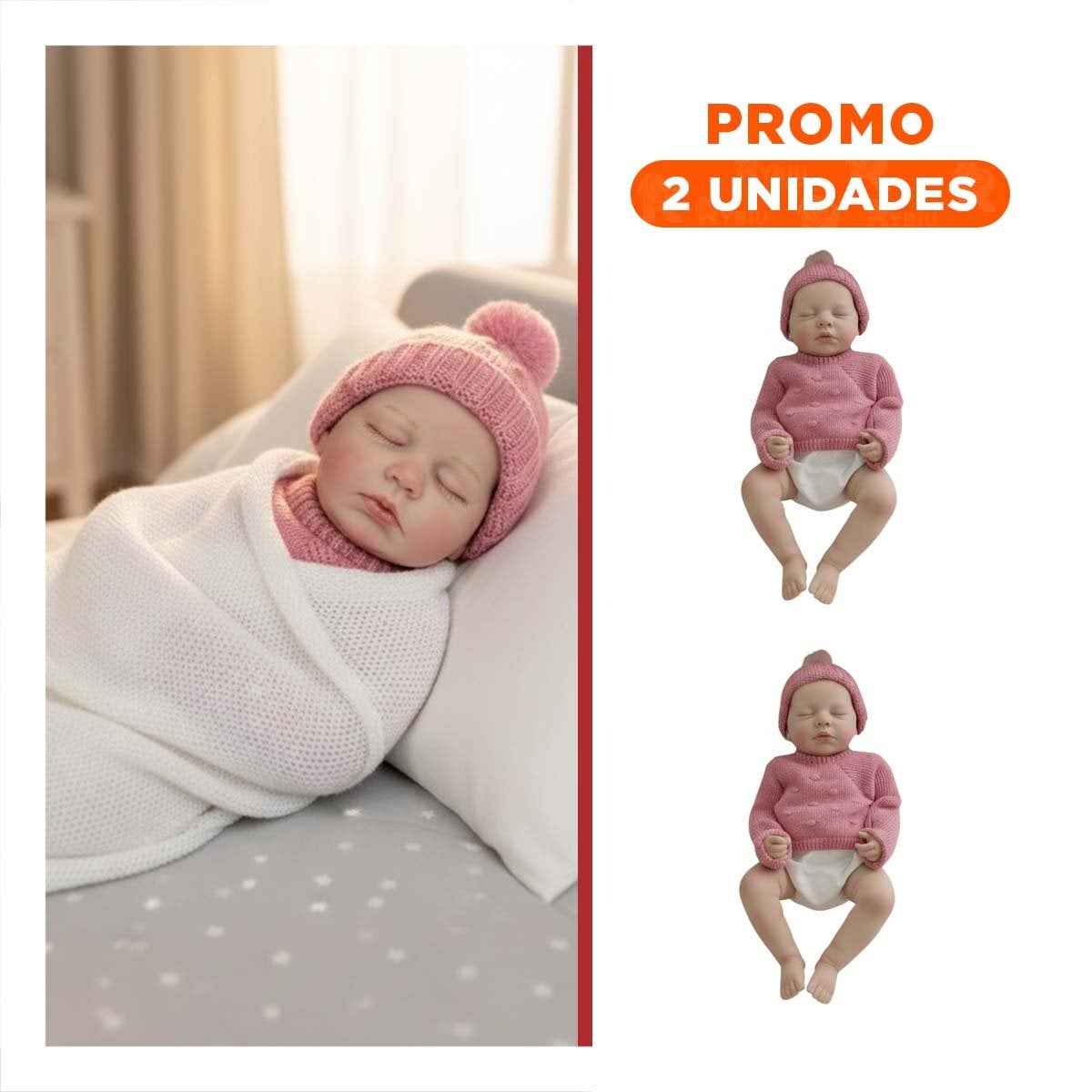 PACK2 JUGUETE SUAVE BEBE REAL CON CHOMPA Y GORRO TEJIDO ROSADO EN CASA - 1