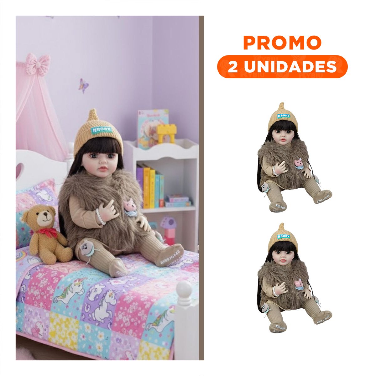 PACK2 MUÑECA INTELIGENTE CON DISEÑO REAL PARA JUEGO INTERACTIVO CON 55CM EN MARRON - 1