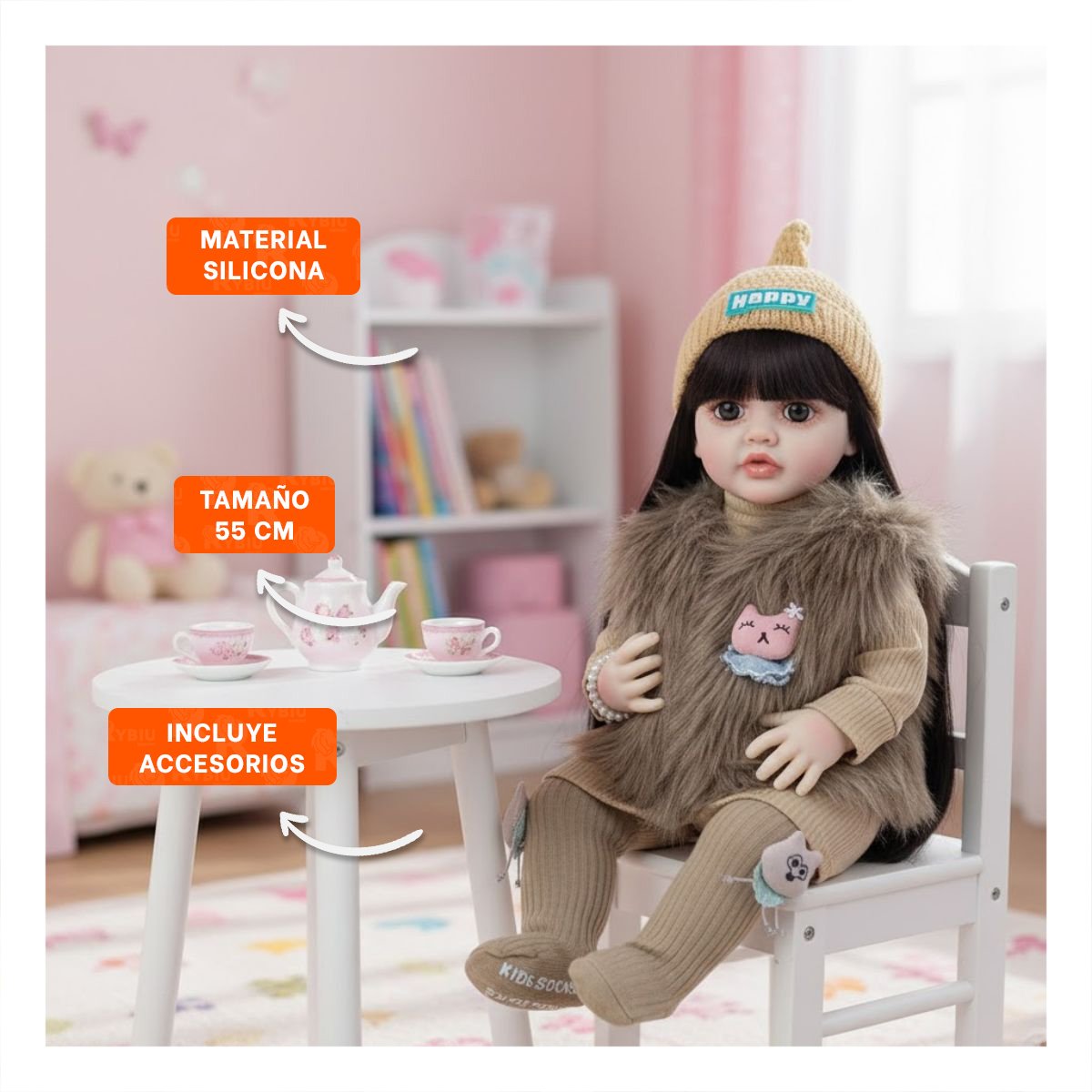 PACK2 MUÑECA INTELIGENTE CON DISEÑO REAL PARA JUEGO INTERACTIVO CON 55CM EN MARRON - 5
