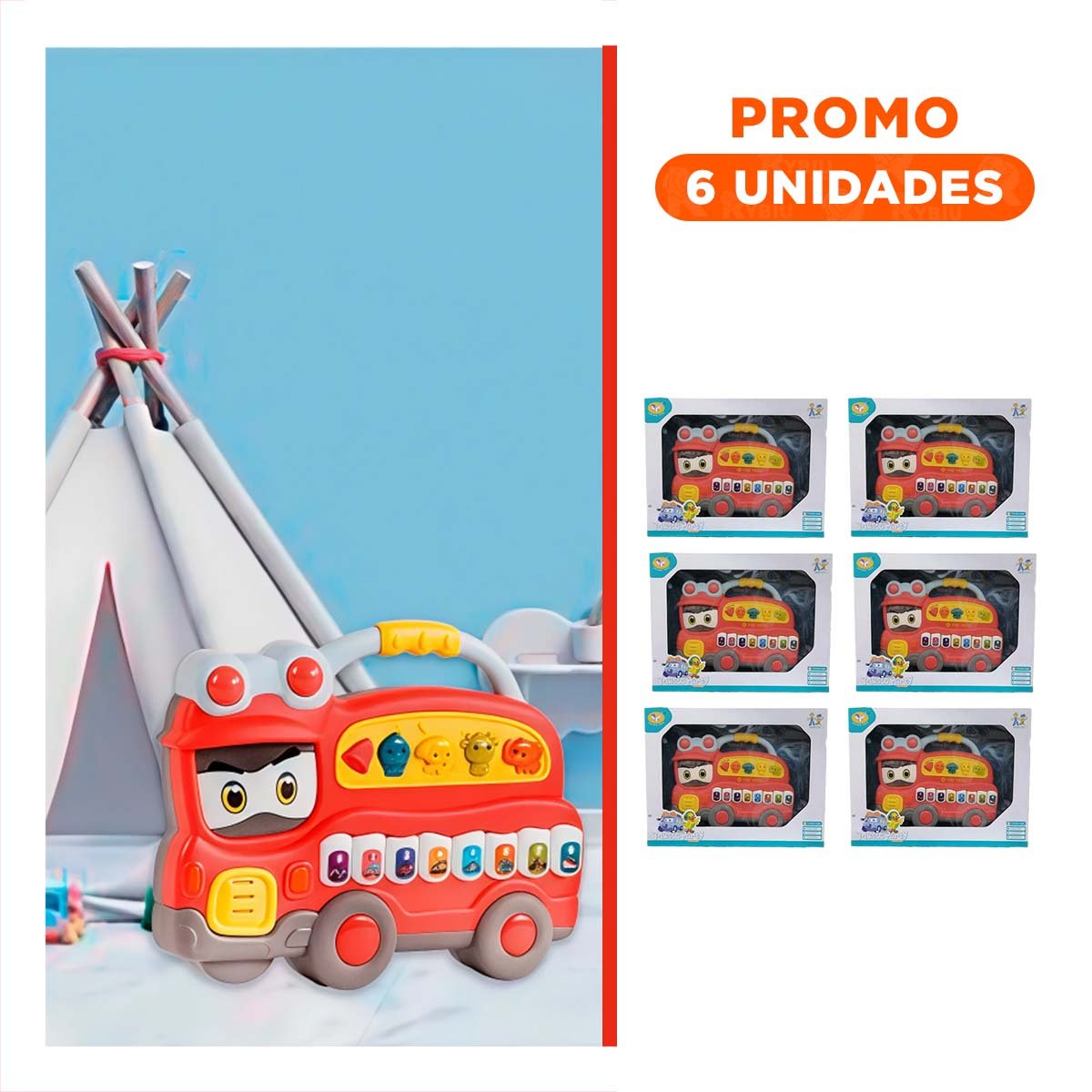 PACK6 TABLERO SONORO CAMION DE BOMBEROS CON SONIDOS MUSICALES PARA CASA ROJO - 1