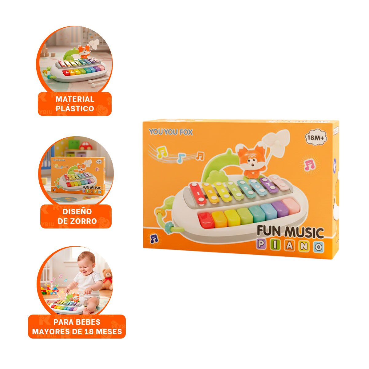 PACK4 SONORO CREATIVO MUSICAL CON FIGURA ZORRO PARA JUEGO INFANTIL Y+REGALO STICKER - 2