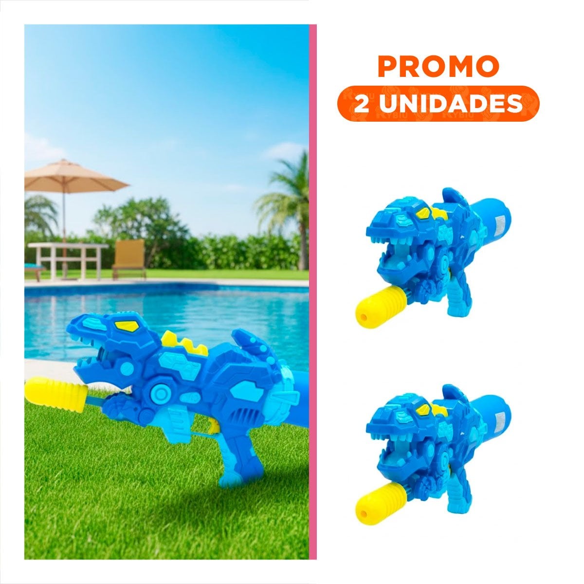 PACK2 PULVERIZADOR DE AGUA AZUL DINOSAURIO PARA JUEGOS EN CASA Y JARDIN - 1