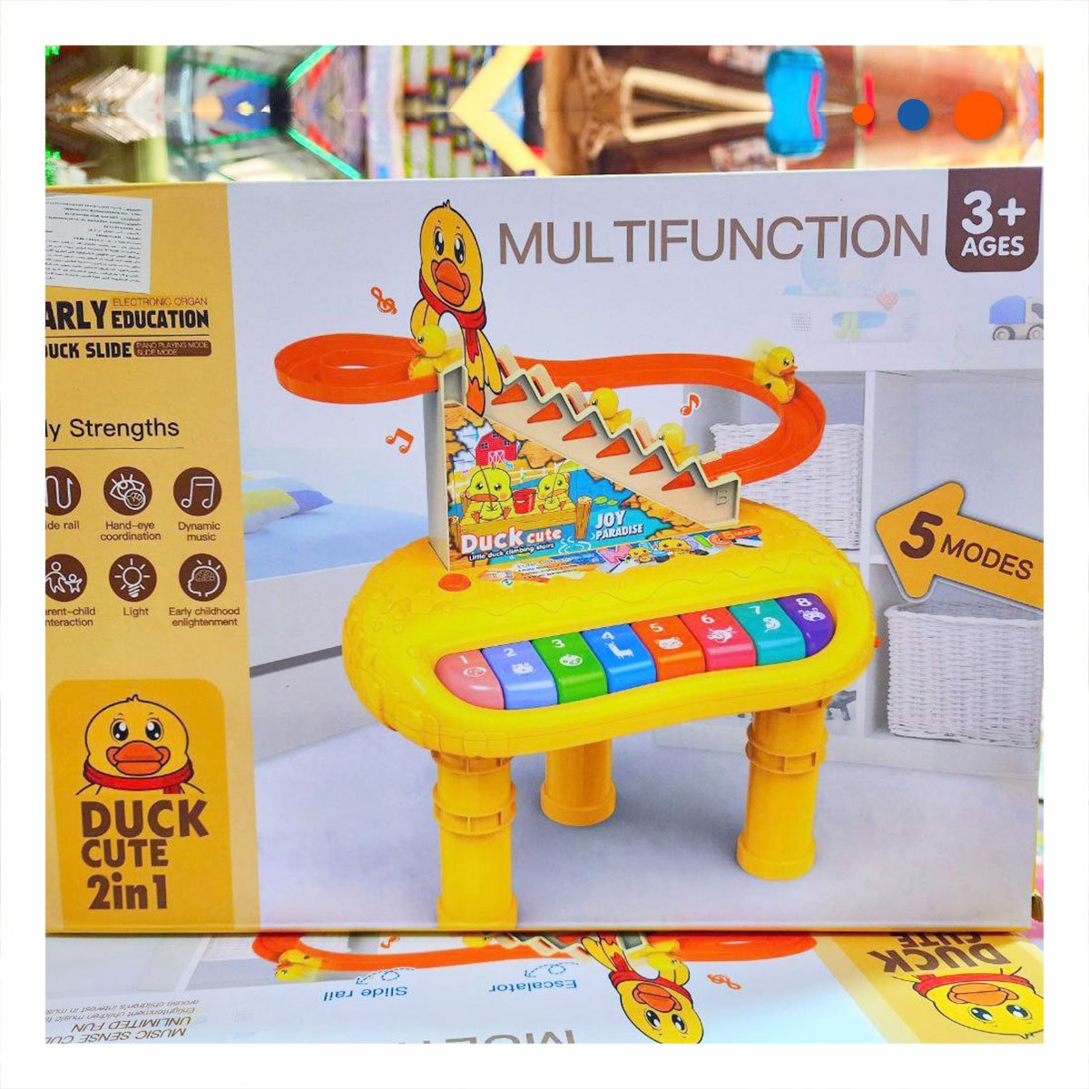 INSTRUMENTO DIDACTICO PATO 2 EN 1 CON TOBOGAN DE PATITOS JUEGO AMARILLO - 2