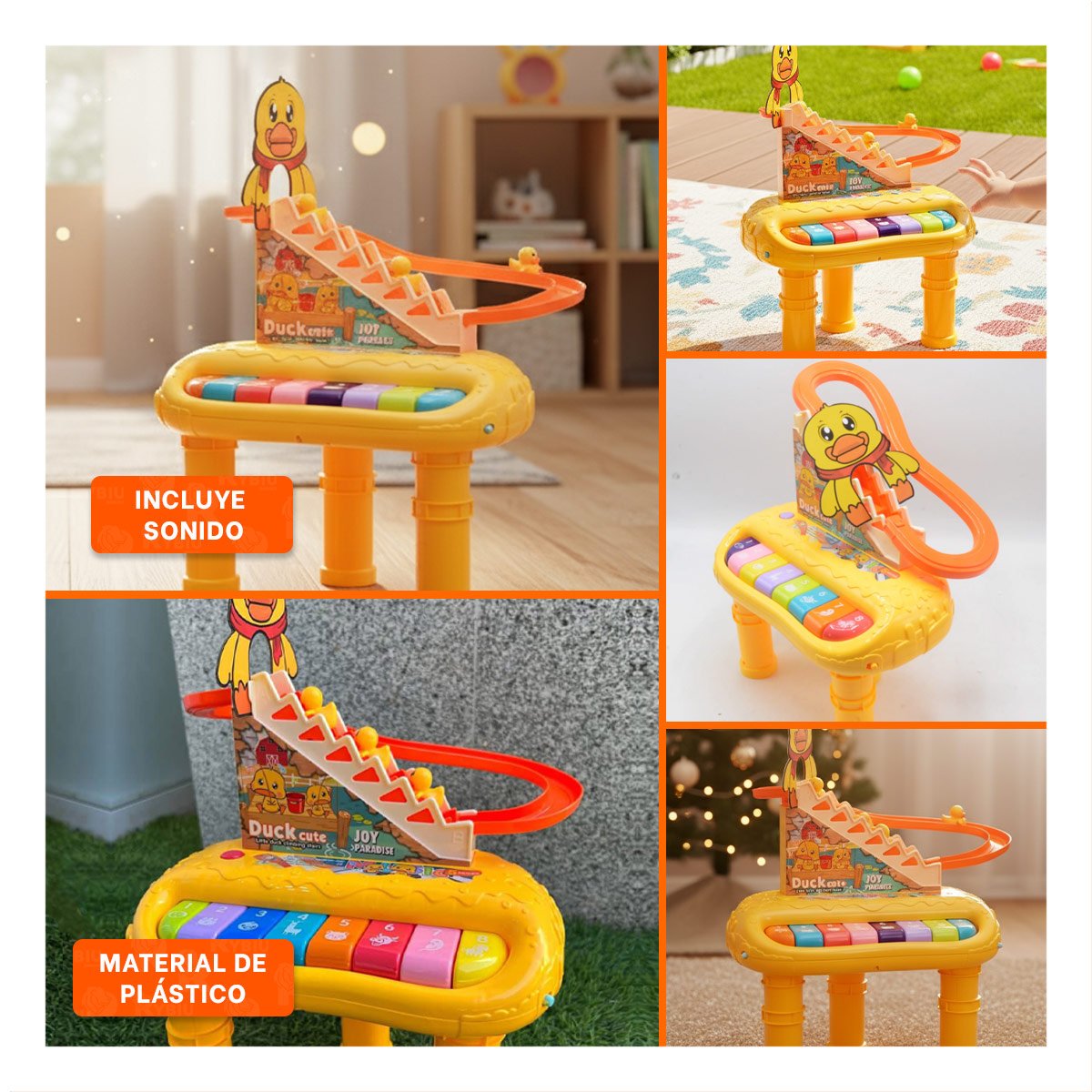 INSTRUMENTO DIDACTICO PATO 2 EN 1 CON TOBOGAN DE PATITOS JUEGO AMARILLO - 5