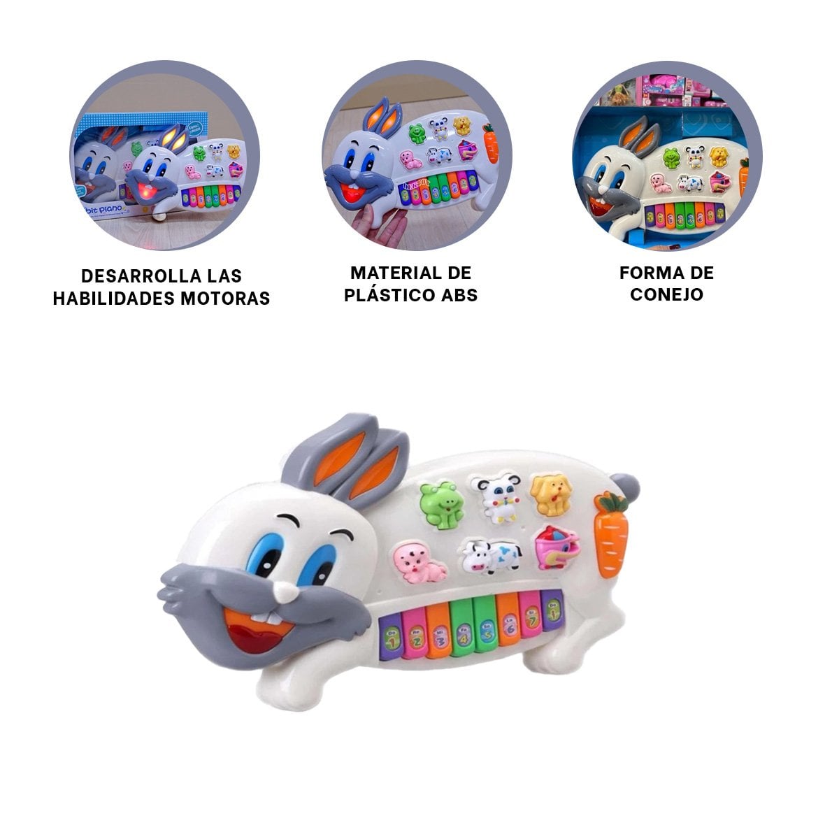 PIANO CONEJO MUSICAL CON ANIMALES Y NUMEROS PARA JUEGO DIDACTICO - 3