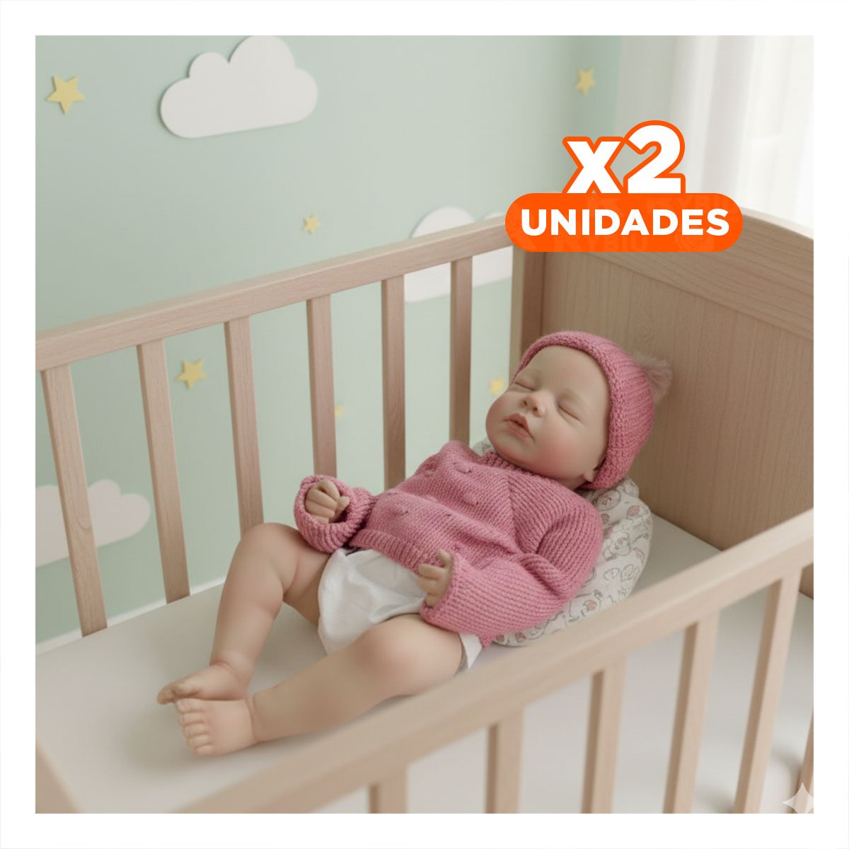 PACK2 MUNECA SUAVE REAL CON CHOMPA Y GORRO TEJIDO ROSADO PARA HOGAR Y+REGALO STICKER - 1