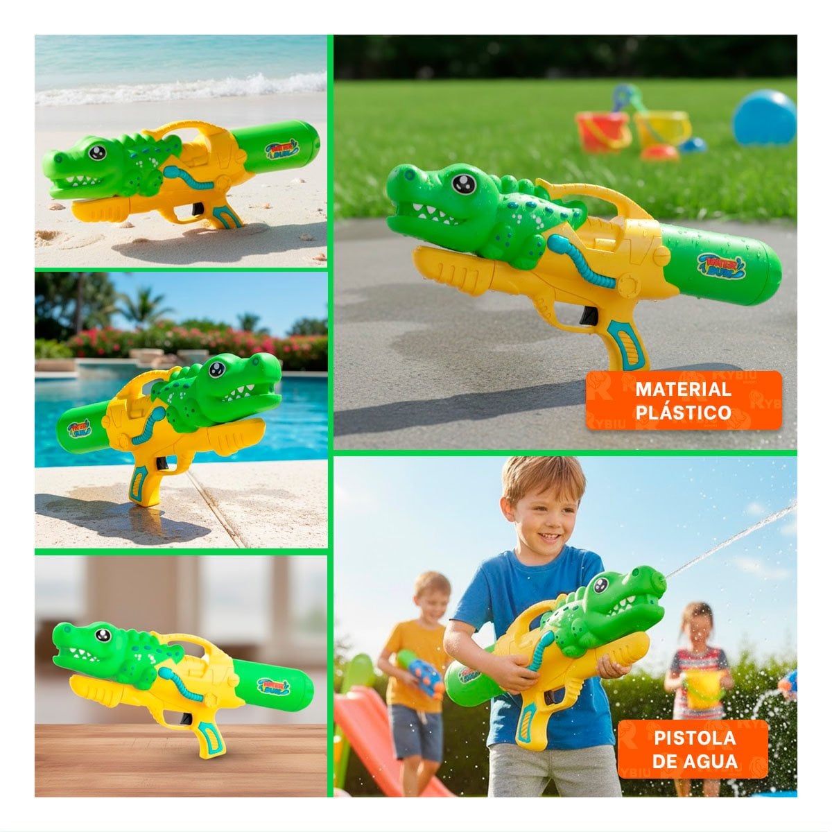 LANZADOR DE AGUA CON DISEÑO DINOSAURIO VERDE CLARO PARA VERANO EN PATIO Y+LIGAS REGALO - 5